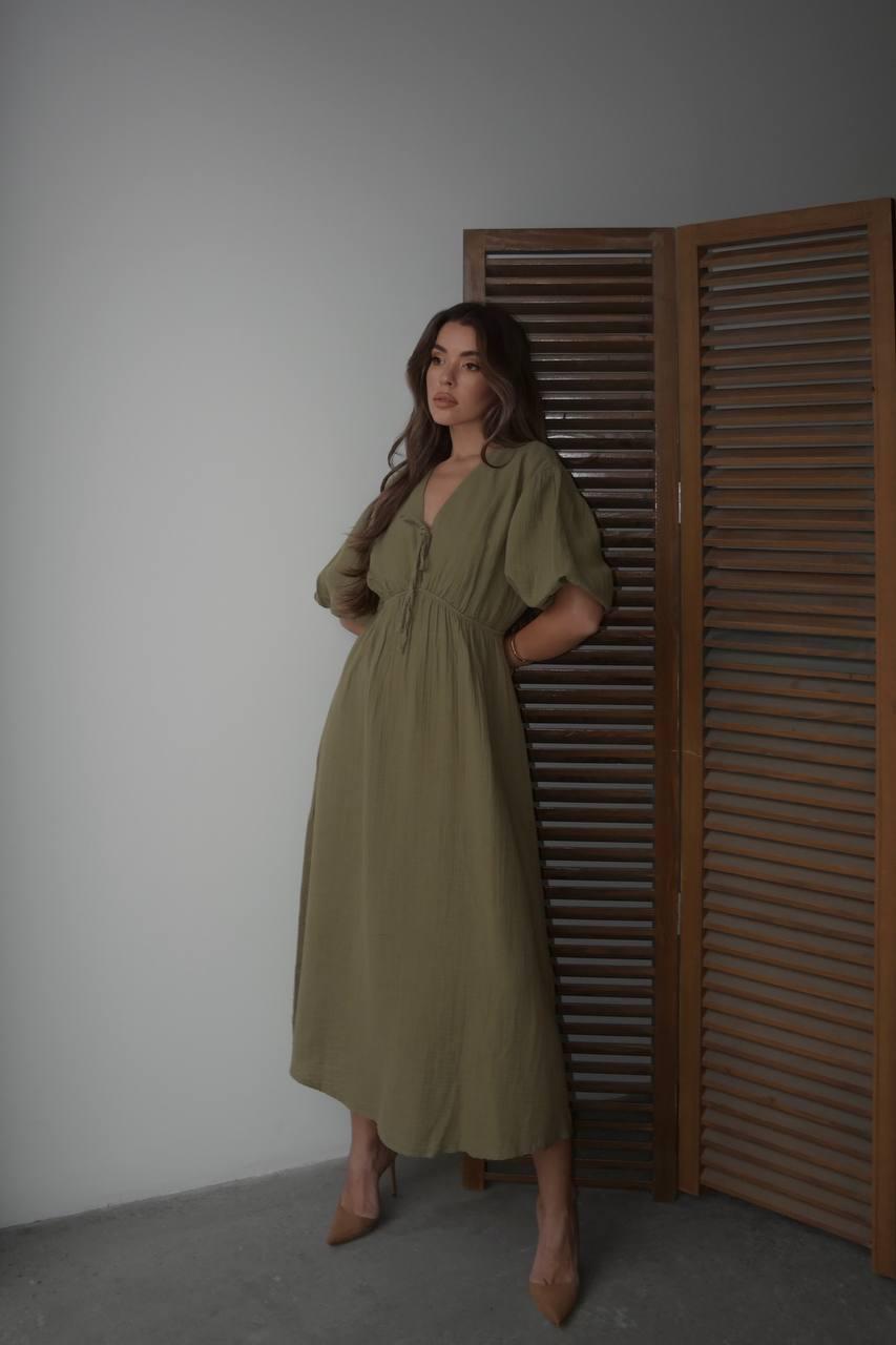 Muslin Kumaş Elbise Haki